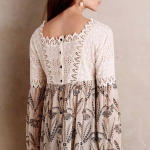 ⭐️ Anthropologie Button Floreat Cantata Peasant Lace Yoke Blouse Top Blouse